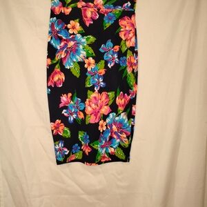 Navy Blue Bright Floral Midi Skirt